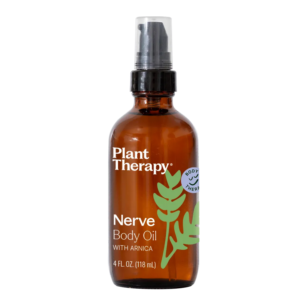 Plant Therapy Nerve Body Oil with Arnica 4oz amber glass pump bottle
