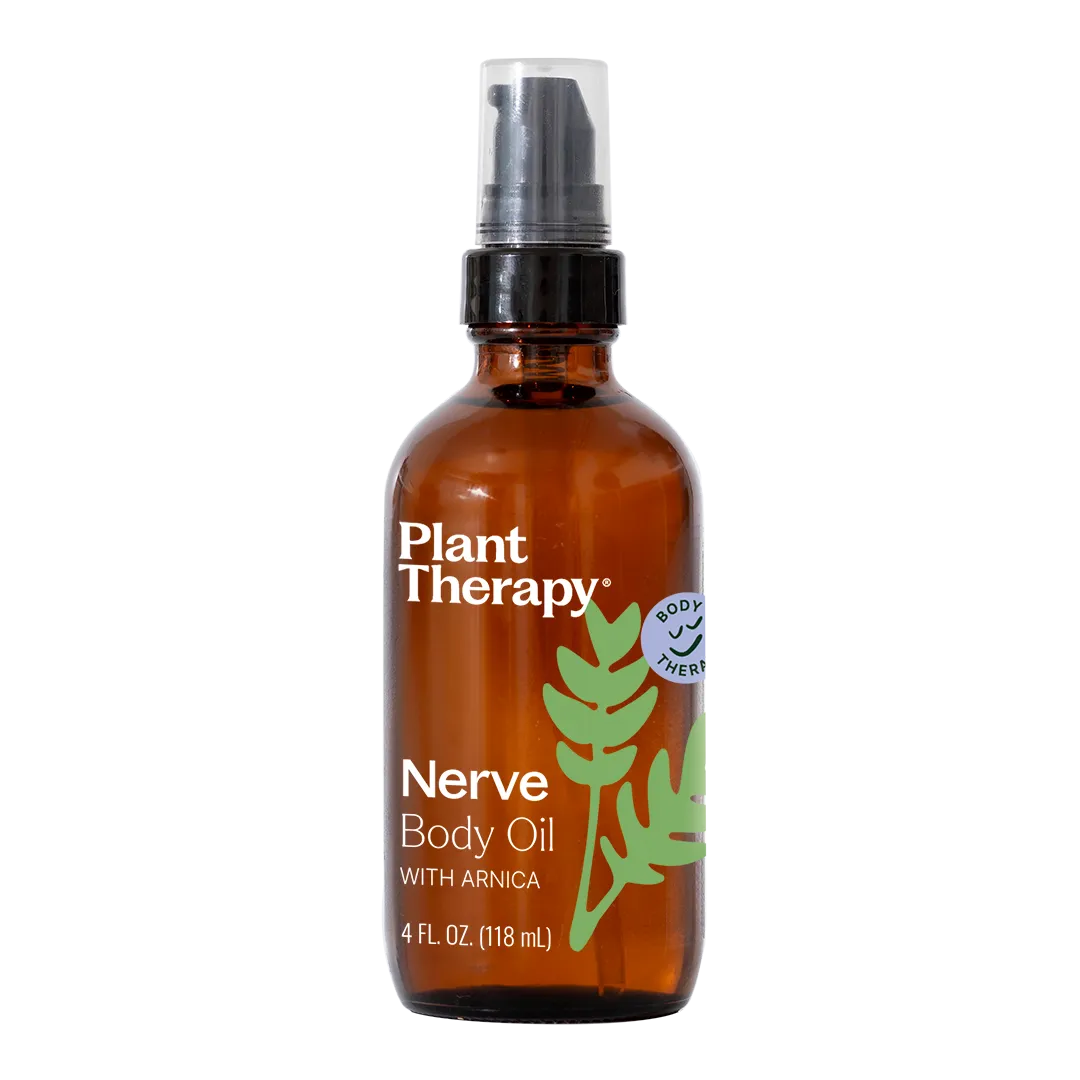 Plant Therapy Nerve Body Oil with Arnica 4oz amber glass pump bottle
