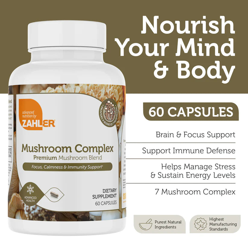 Zahler Mushroom Complex™ – Premium 7-Mushroom Blend | Focus, Calmness & Immunity Support | 60 Capsules