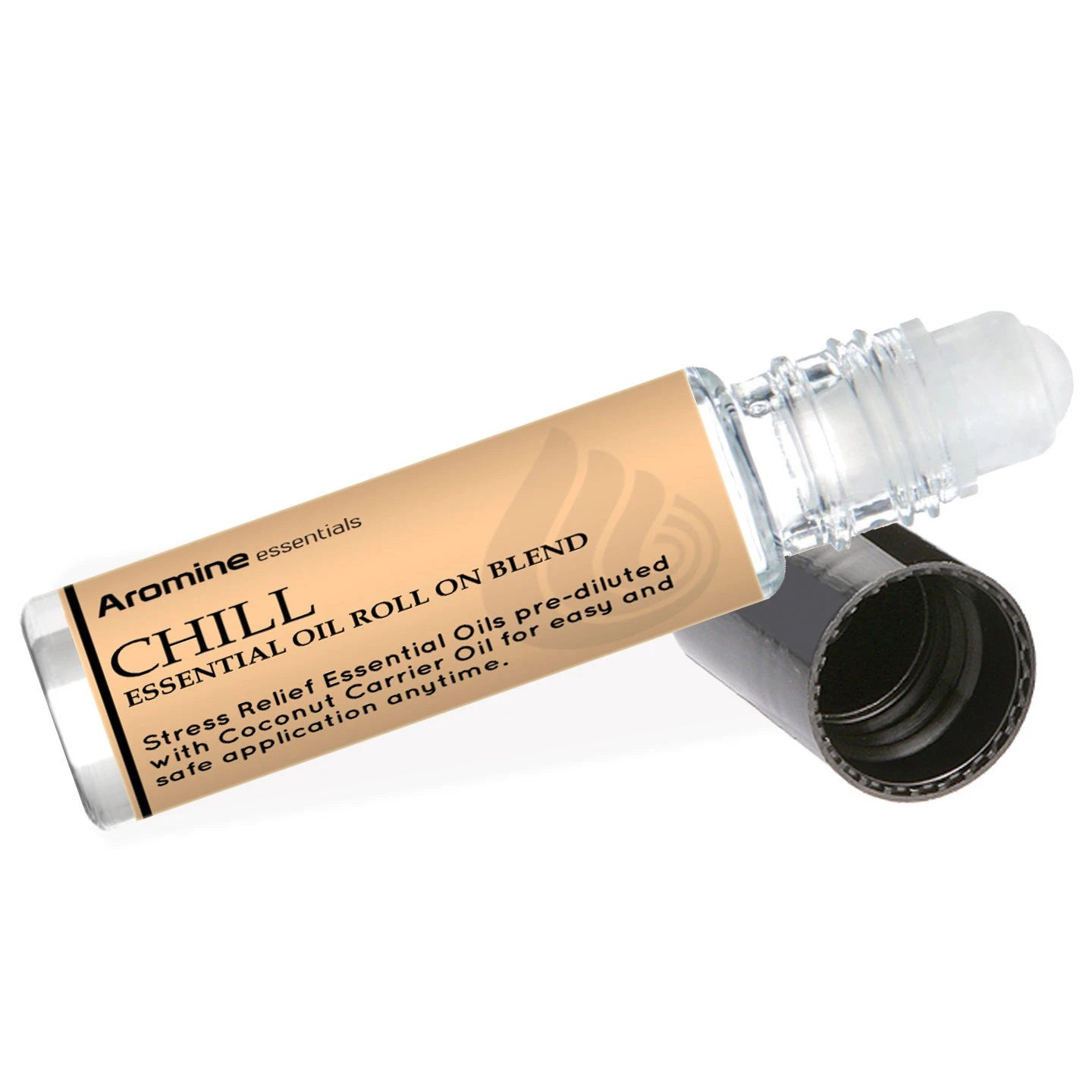 Aromine Essentials Chill Essential Oil Roll On Blend glass roller bottle with kraft label