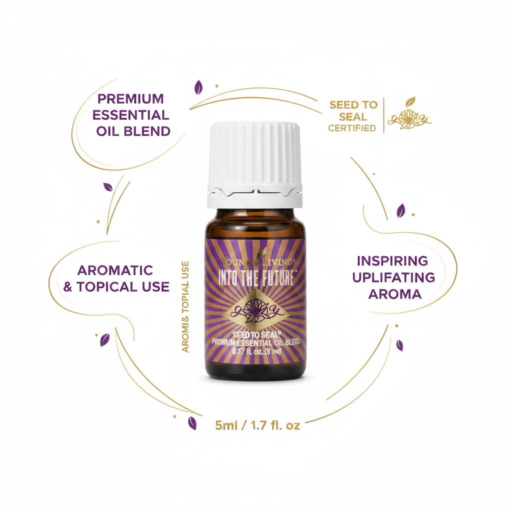 Into The Future essential oil key benefits infographic