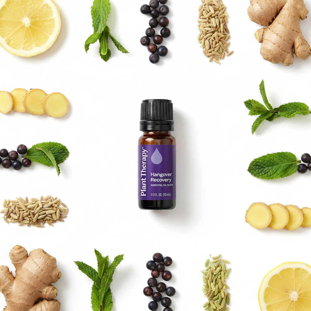 Overhead knolling Plant Therapy Hangover Recovery with botanicals
