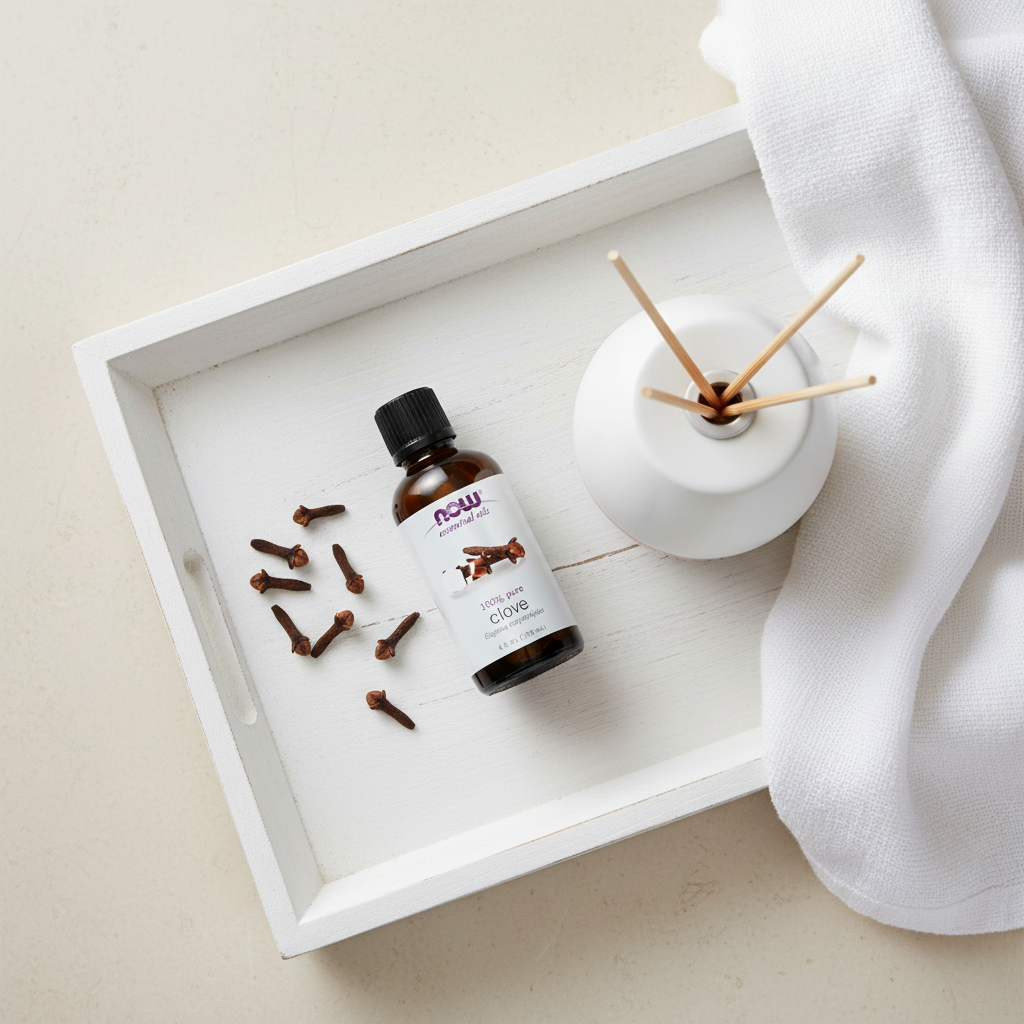 NOW Clove Oil spa tray overhead