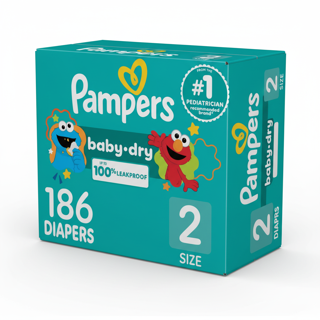Pampers Baby-Dry Size 2 diapers angled studio view