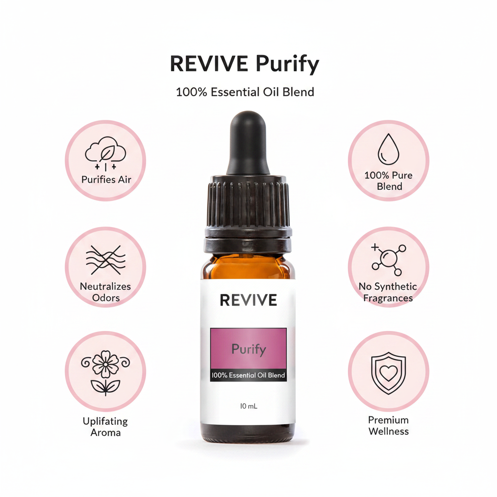 Key benefits infographic for Revive Purify essential oil blend