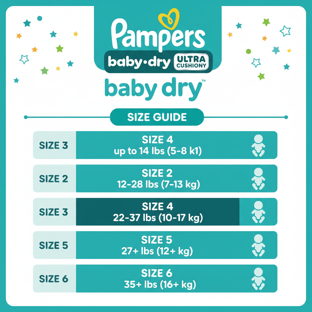 Pampers diaper size guide infographic