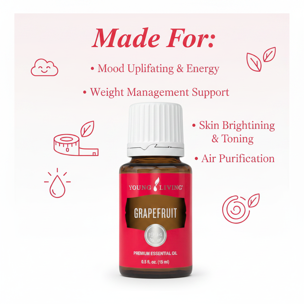 Grapefruit infographic - Made For Mood Uplifting, Weight Management, Skin Brightening, Air Purification