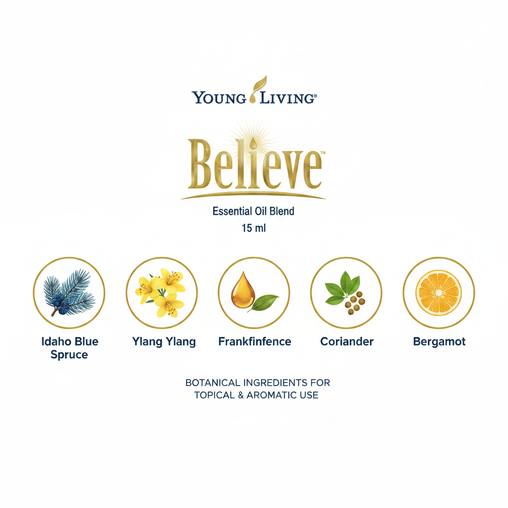 Believe essential oil key ingredients infographic