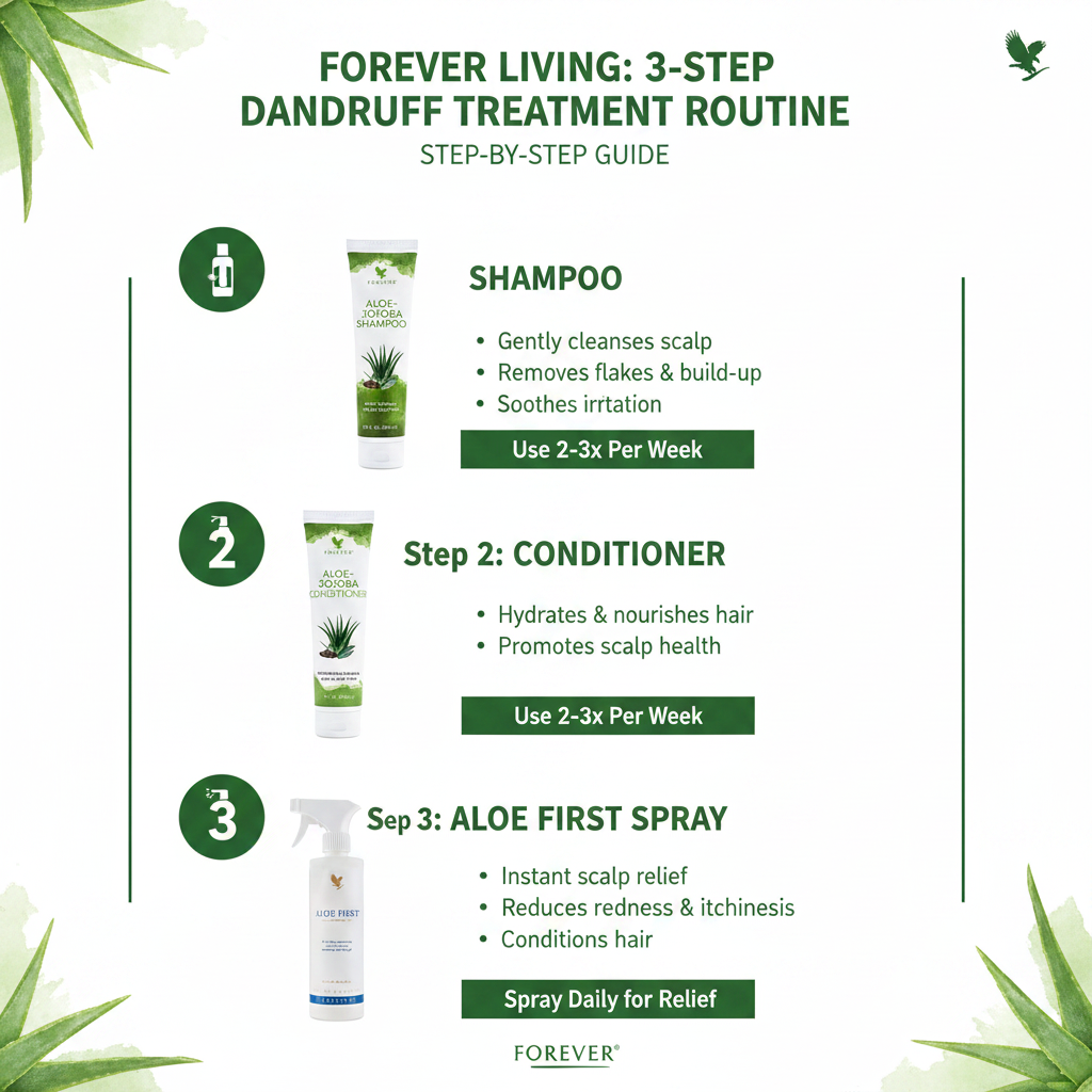 Forever dandruff treatment 3-step how to use infographic