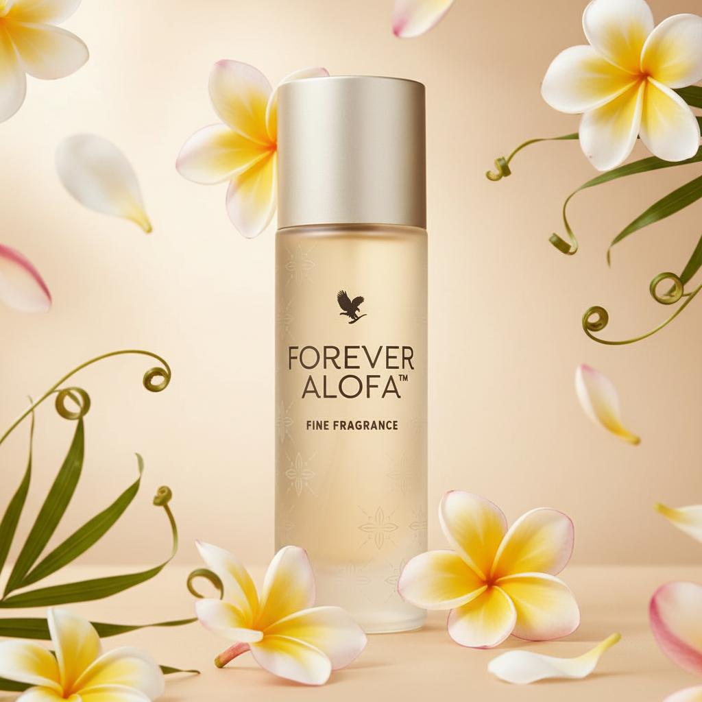 Forever Alofa Fine Fragrance on champagne and gold petal background