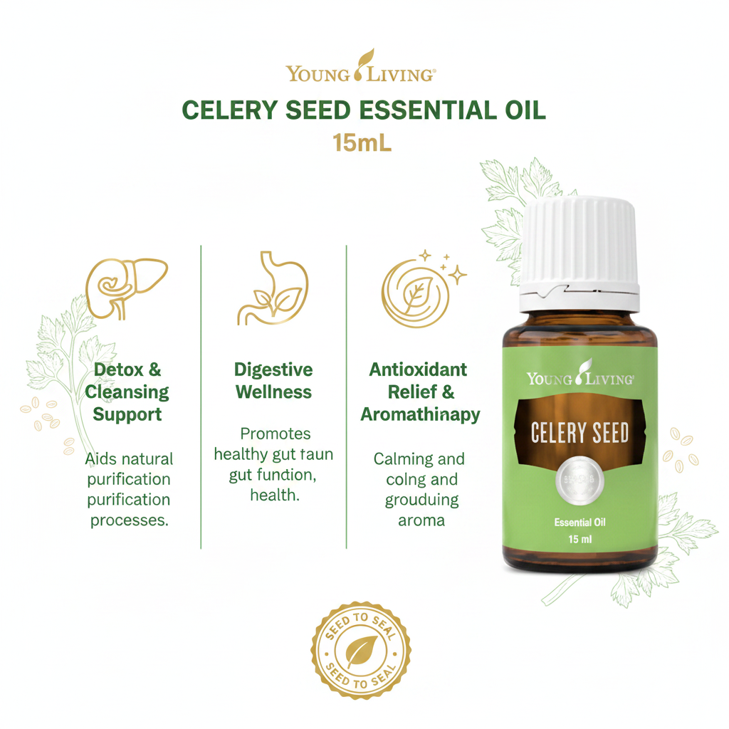 Celery Seed Essential Oil key benefits infographic