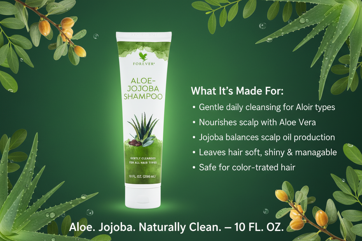 Aloe-Jojoba Shampoo - Forest Green Botanical Banner