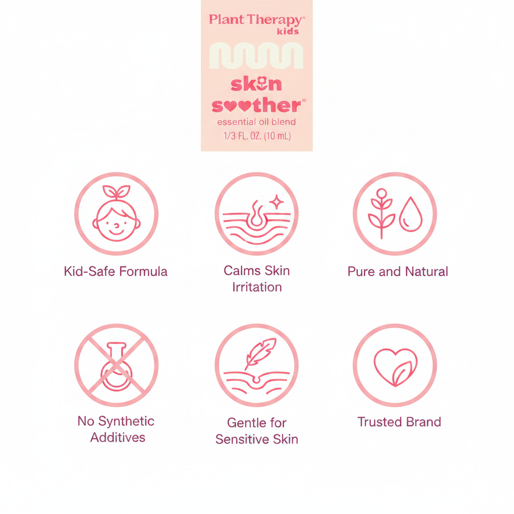 Plant Therapy Kids Skin Soother key benefits infographic