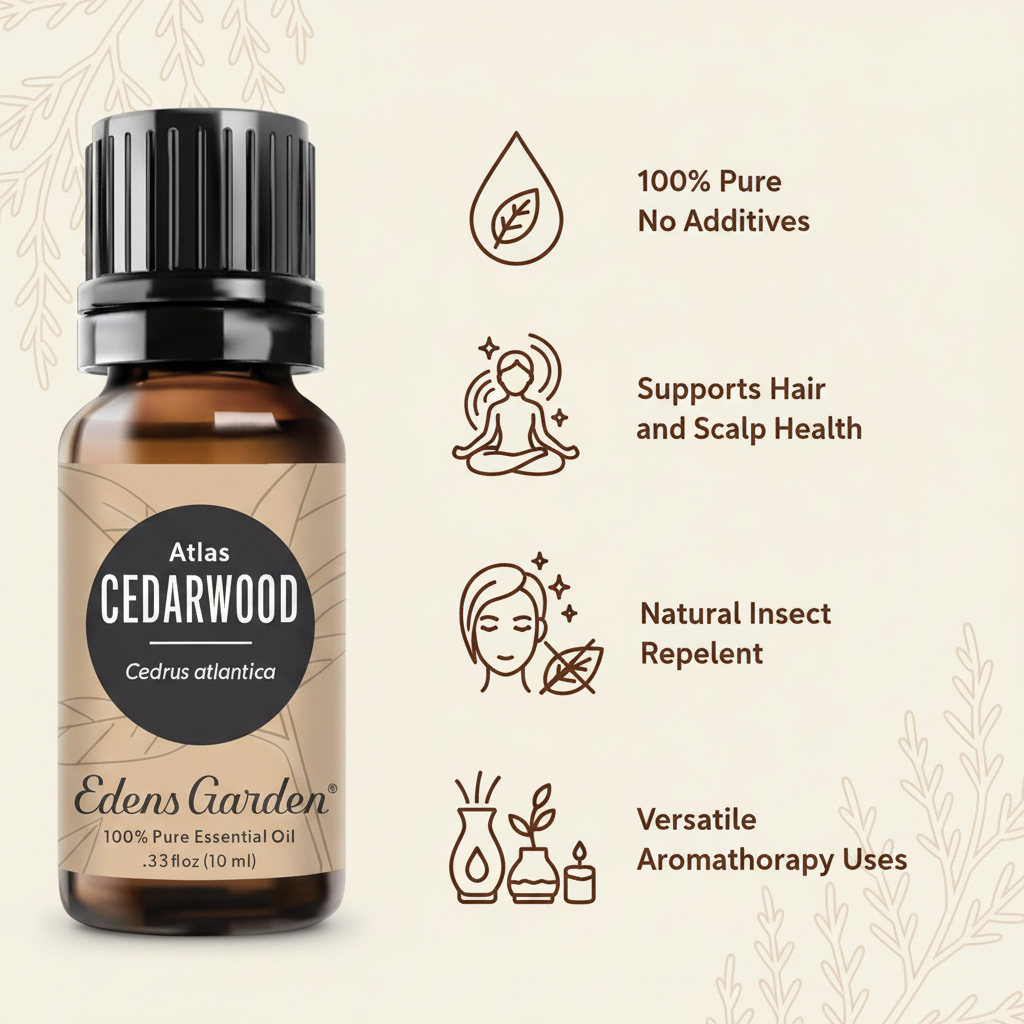 Edens Garden Atlas Cedarwood key benefits infographic