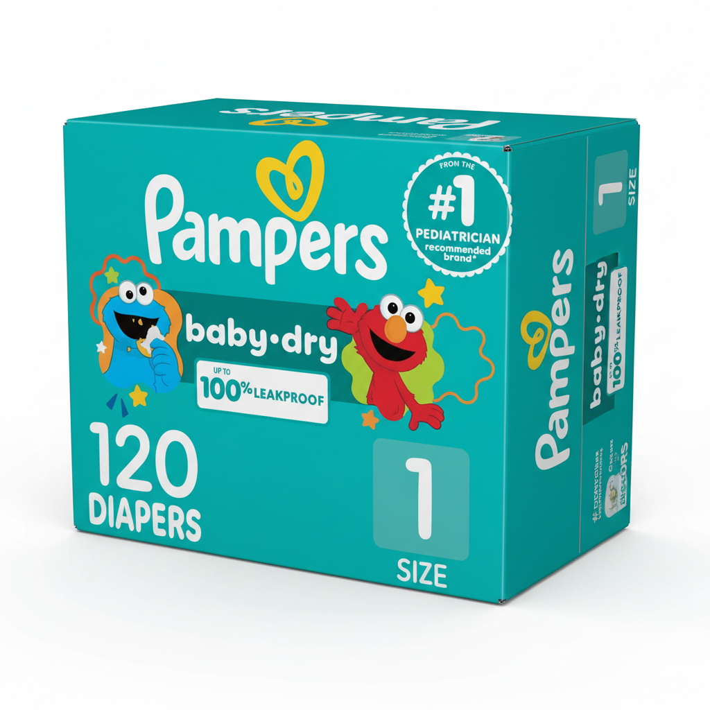 Pampers Baby Dry Size 1 box front product shot