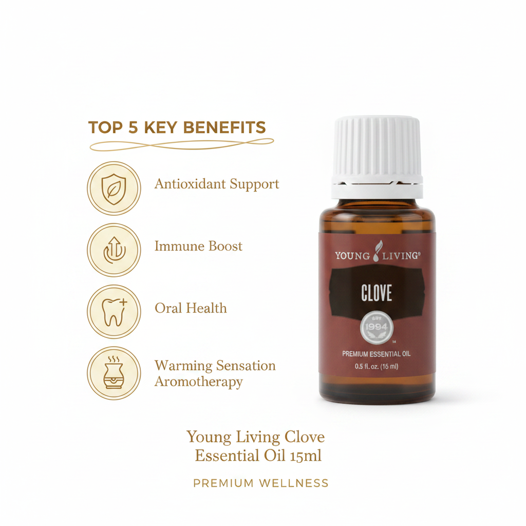 Clove Essential Oil 15ml key benefits infographic