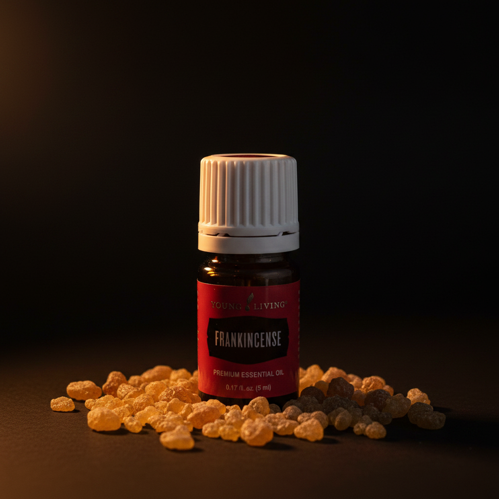 Frankincense oil dark background candlelight with resin
