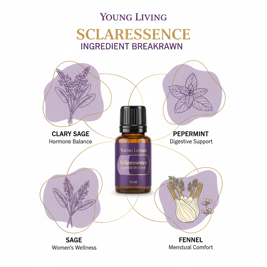 Sclaressence ingredient breakdown infographic clary sage peppermint sage fennel