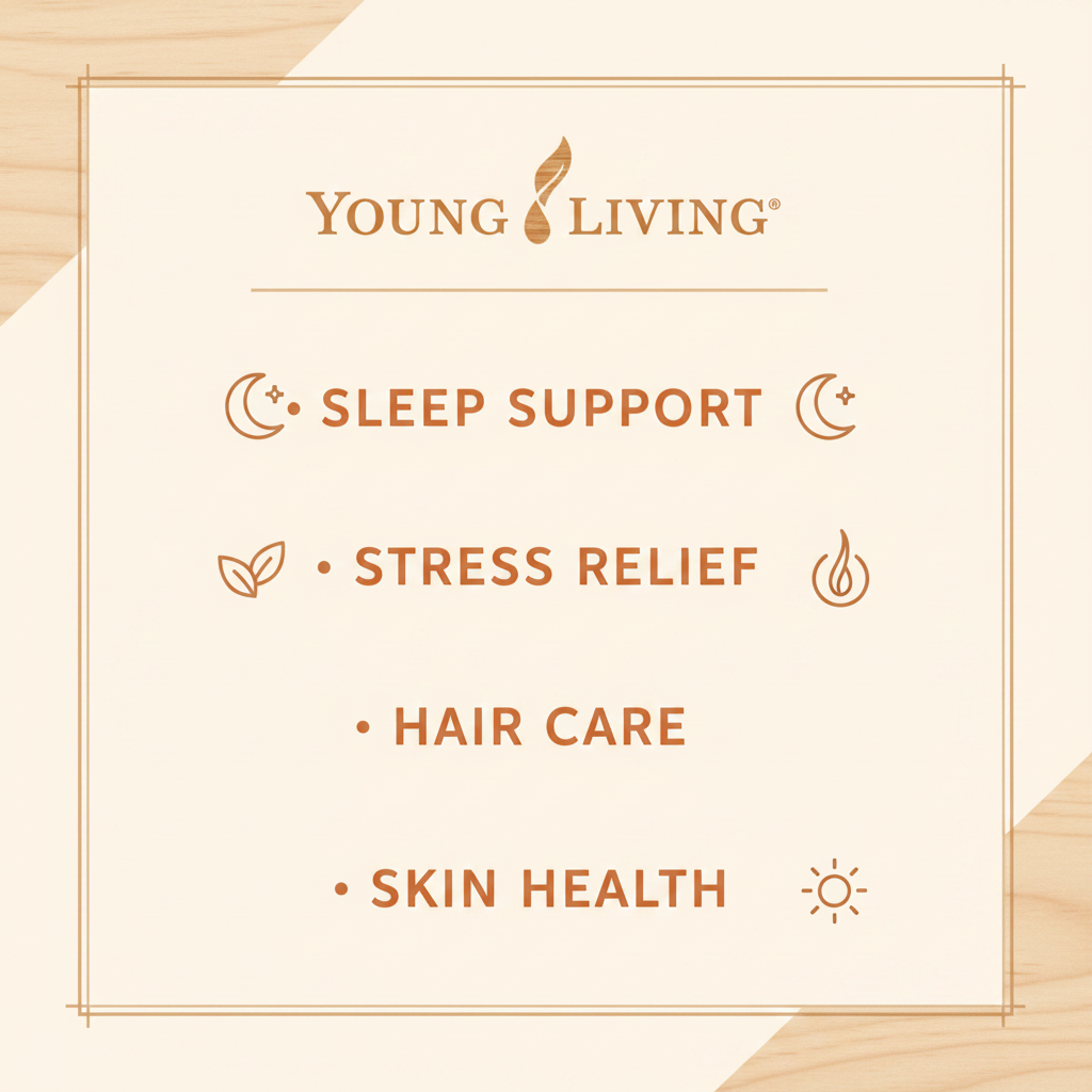 Cedarwood oil uses infographic - sleep support stress relief hair care skin health