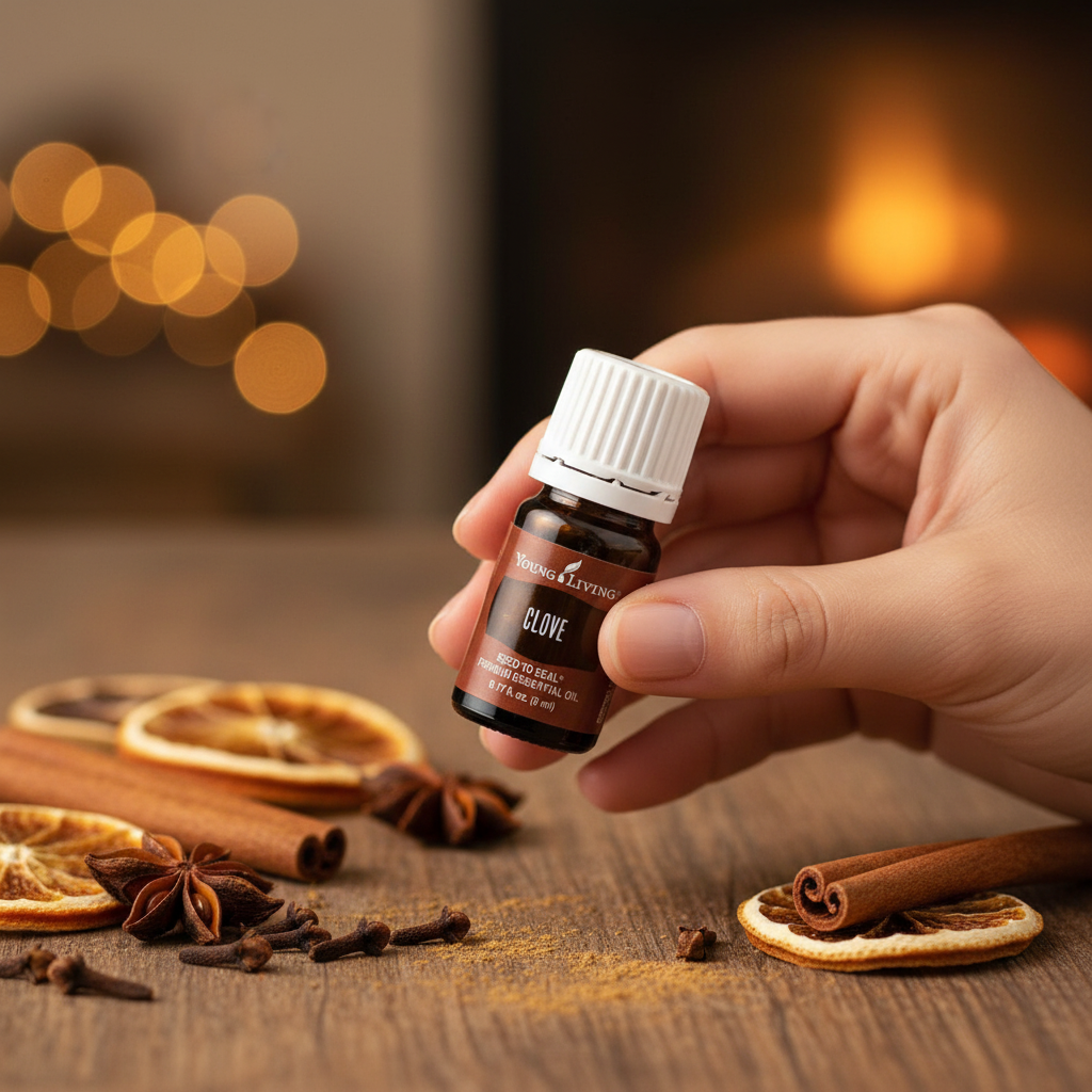 Clove Essential Oil hand hold lifestyle photo