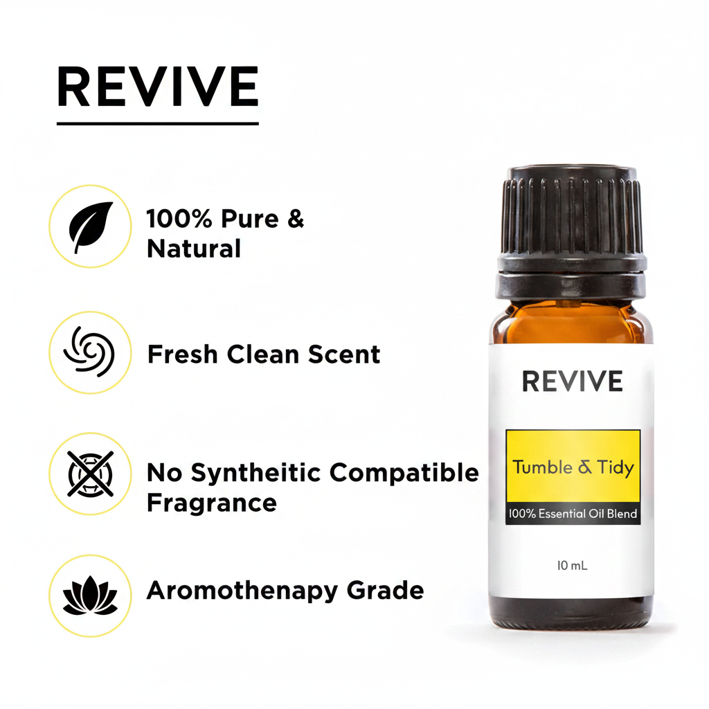 Key benefits infographic for Tumble & Tidy Essential Oil