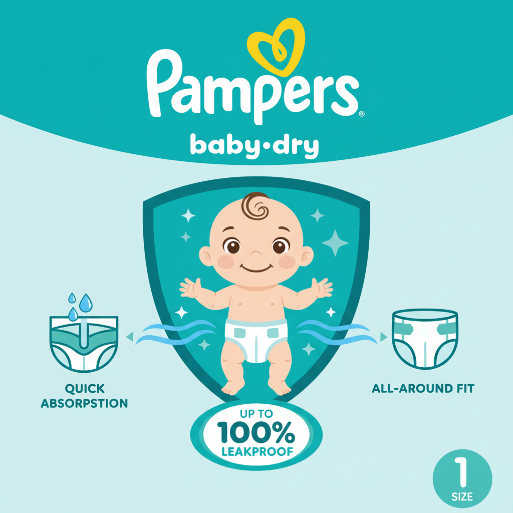 Pampers Baby Dry leakproof feature infographic