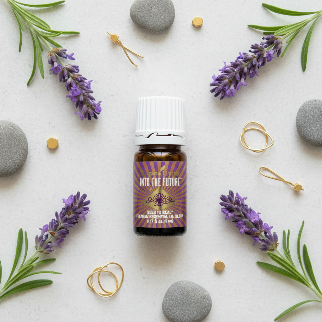 Into The Future essential oil lavender flat lay