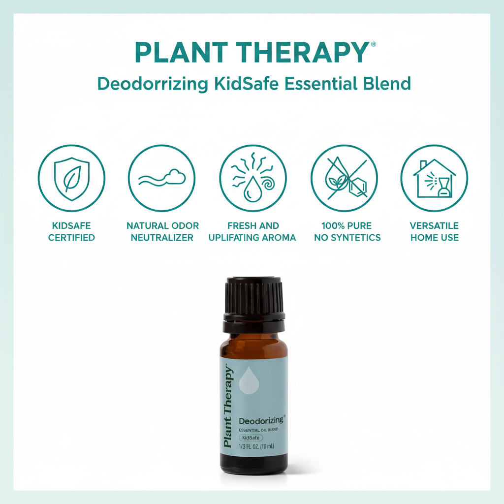 Plant Therapy Deodorizing KidSafe key benefits infographic
