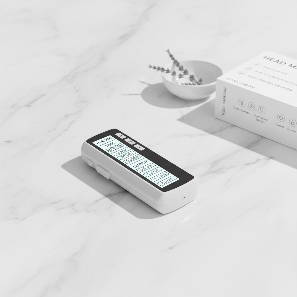 SM9128H Head Massager hero shot on white marble surface