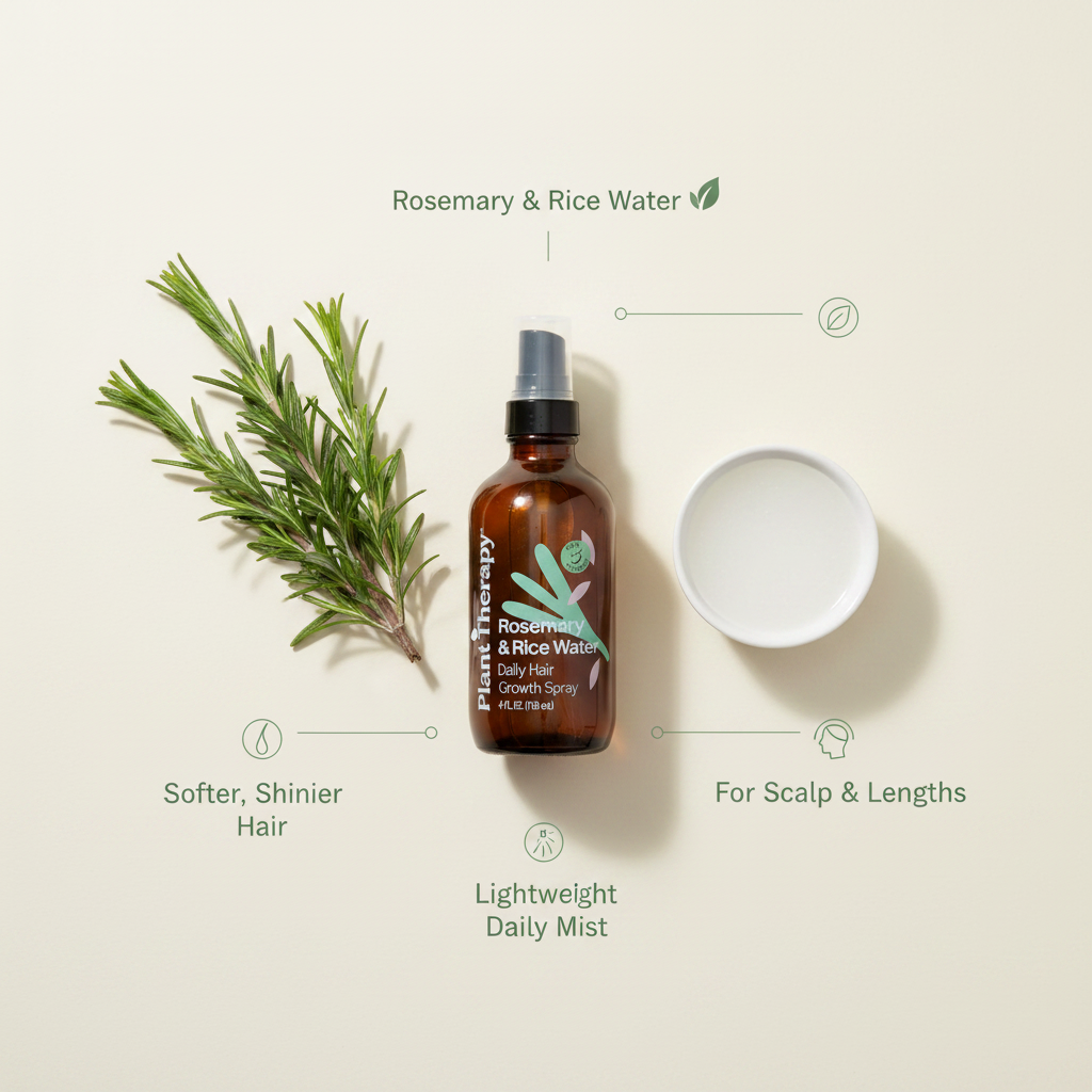 Rosemary & Rice Water hair spray benefits infographic