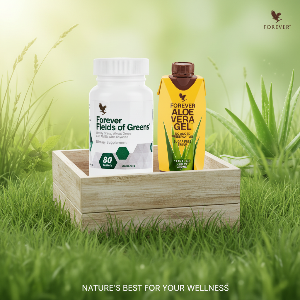 Forever Fields of Greens and Aloe Vera Gel on lush green meadow