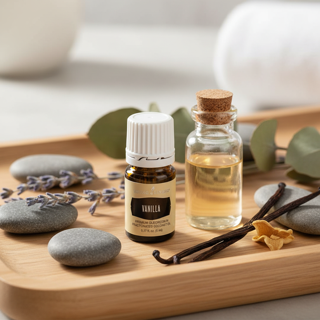 Vanilla oleoresin on wooden spa tray