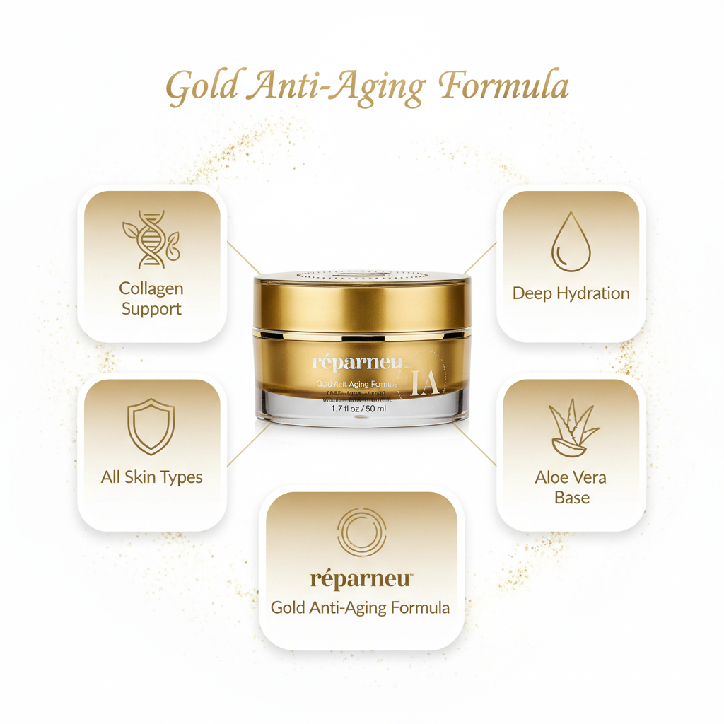 réparneu Gold Anti-Aging Formula key features infographic