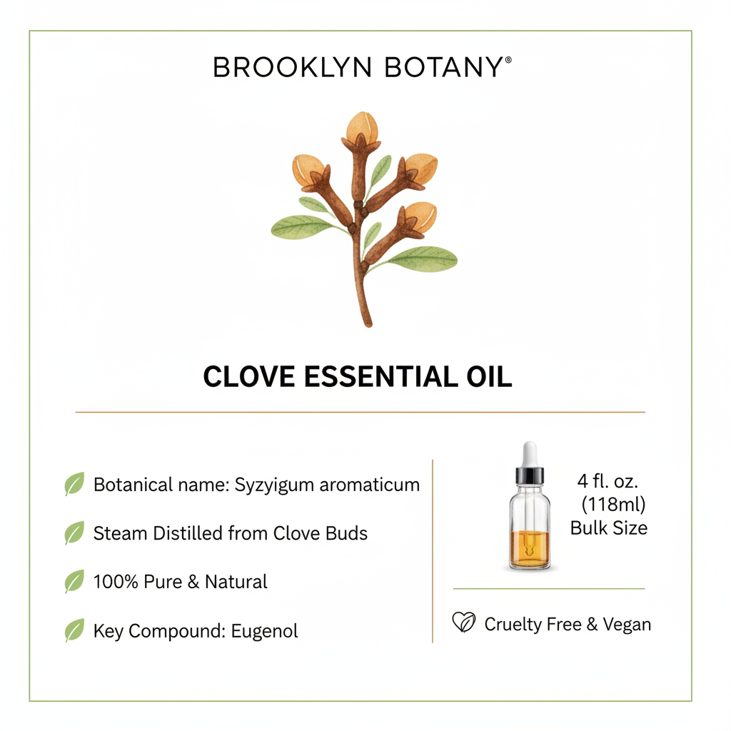 Brooklyn Botany Clove Oil product details infographic