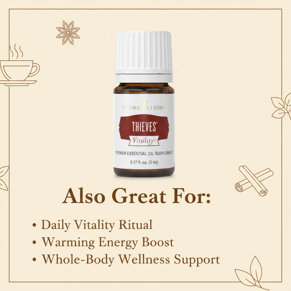 Thieves Vitality infographic - Also Great For Daily Vitality, Energy Boost, Culinary Use, Whole-Body Wellness