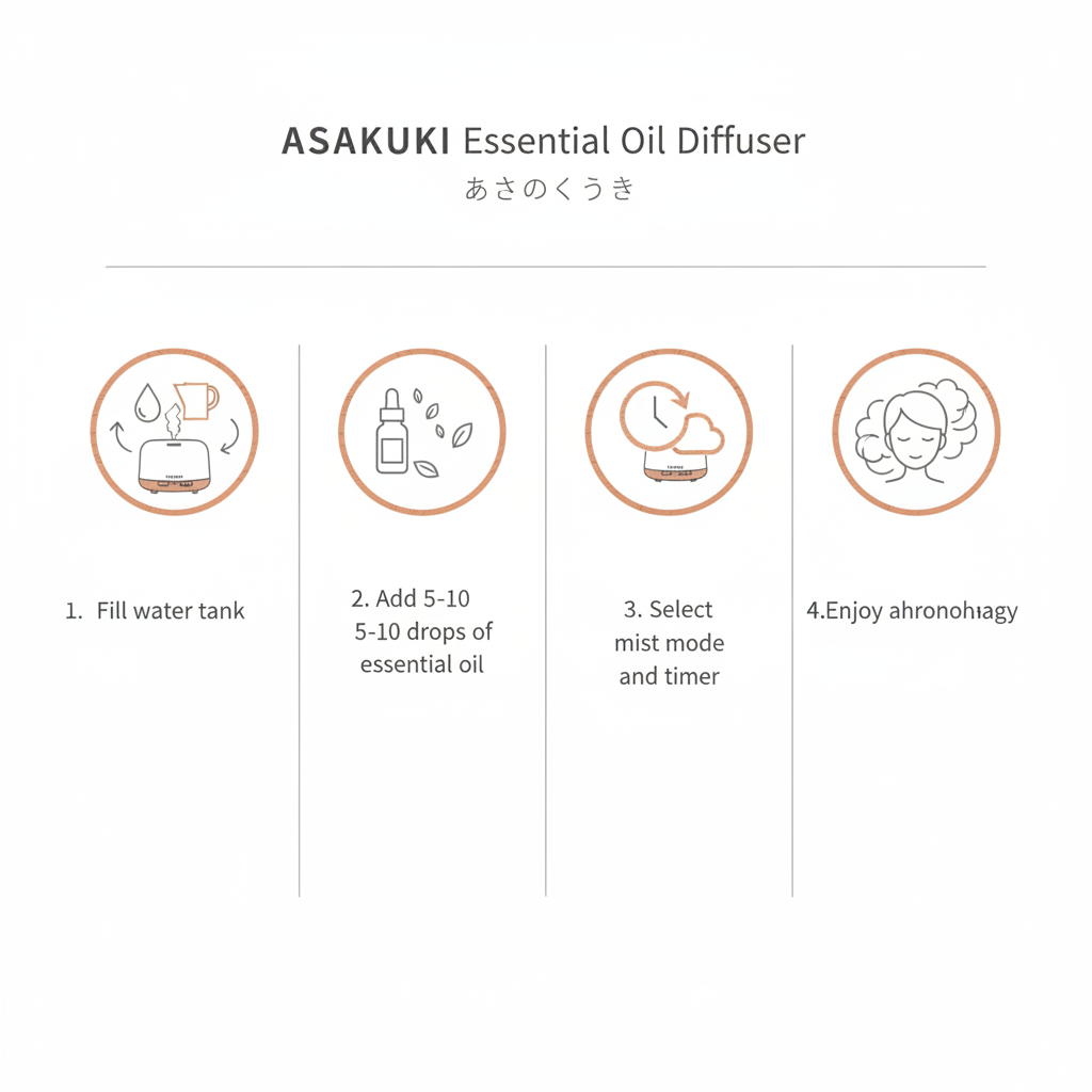 ASAKUKI diffuser how to use infographic
