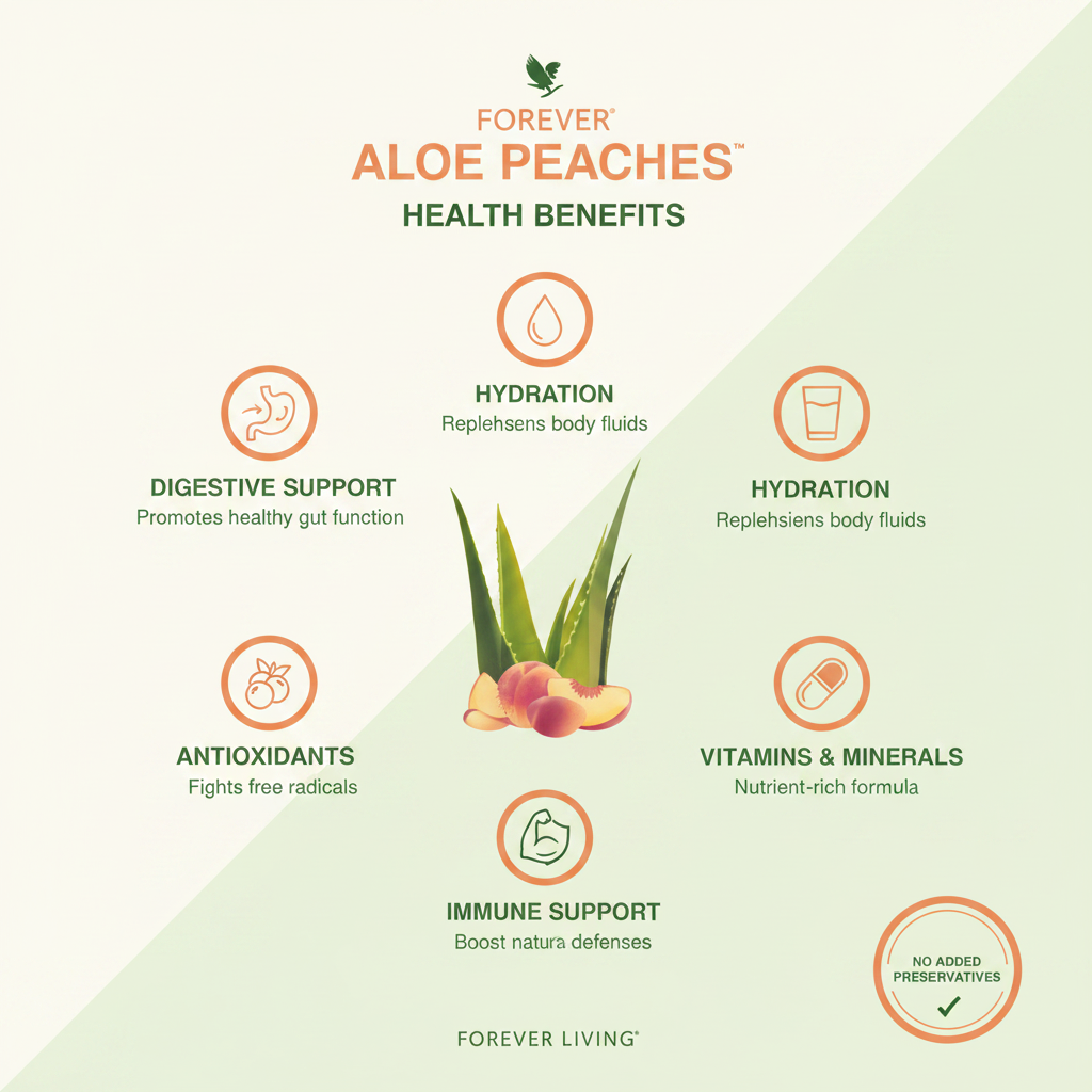 Forever Aloe Peaches aloe vera health benefits infographic