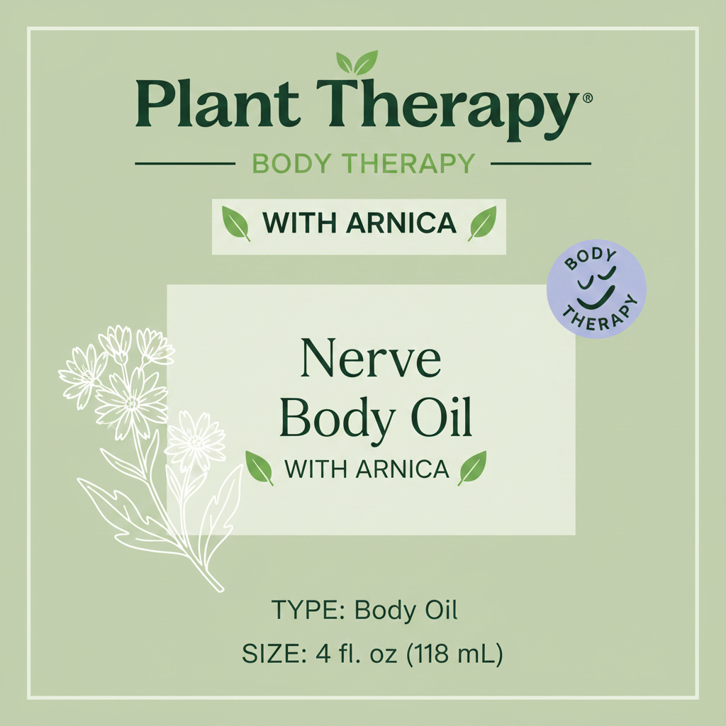 Plant Therapy Nerve Body Oil product details infographic