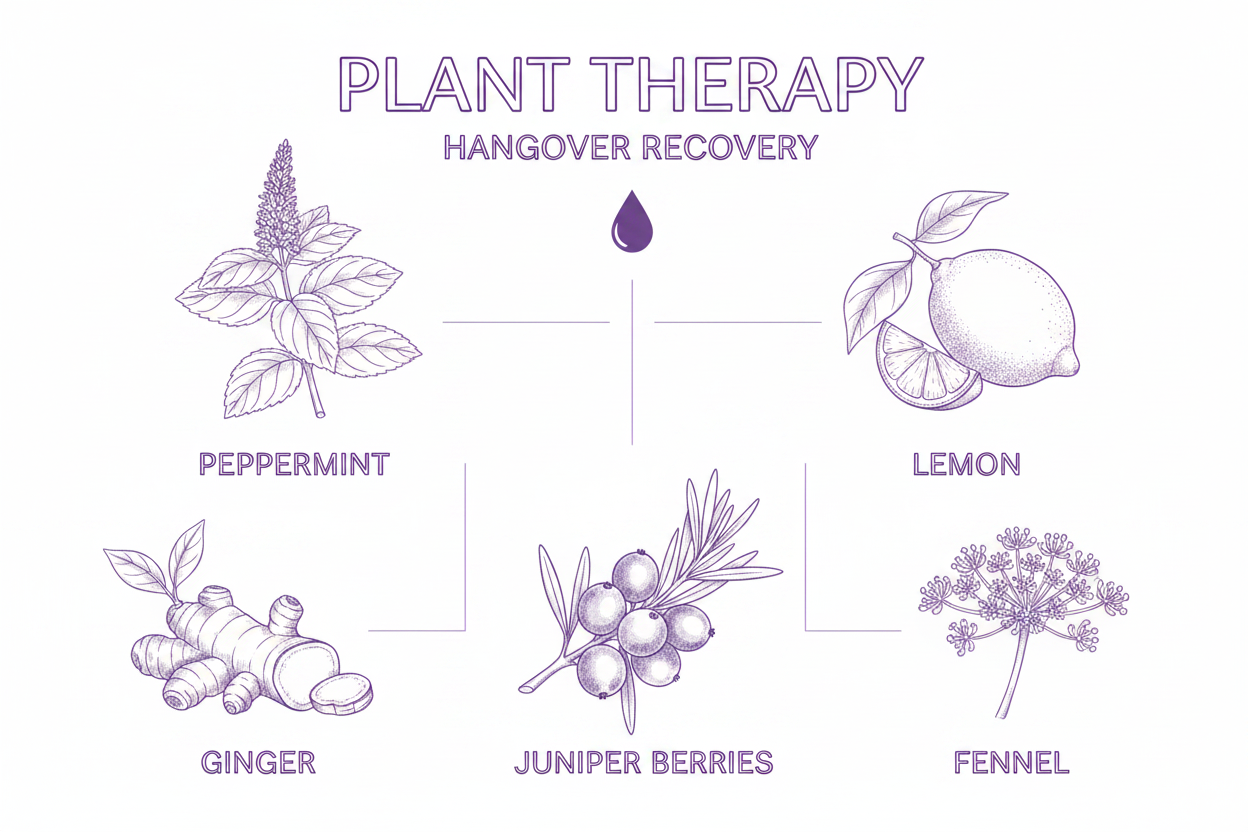 Plant Therapy Hangover Recovery key ingredients infographic