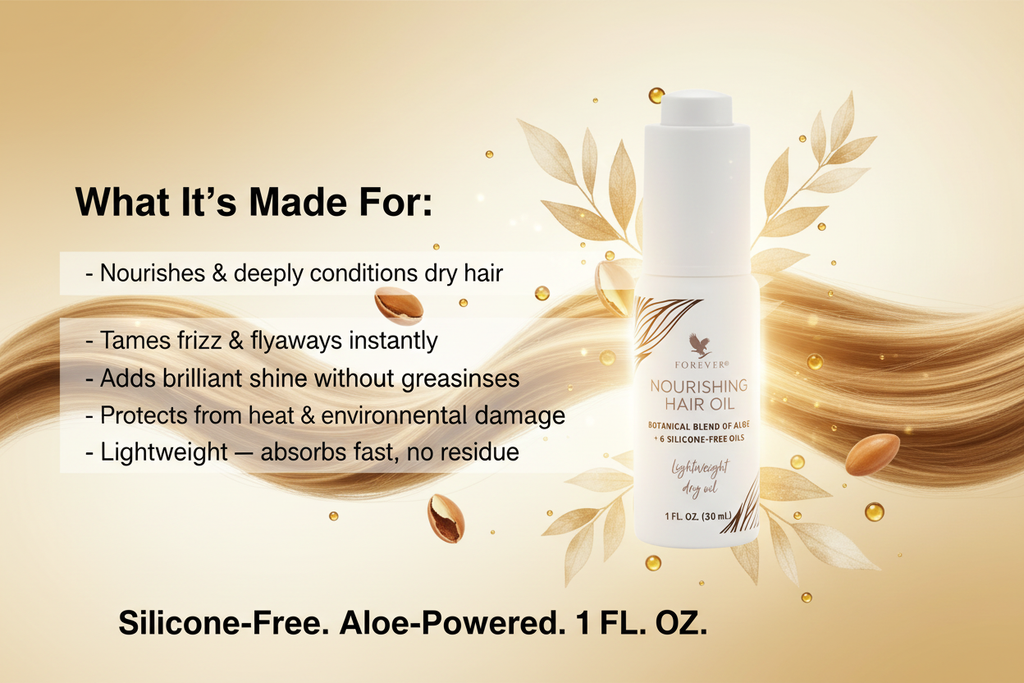 Forever Nourishing Hair Oil - Golden Botanical Banner