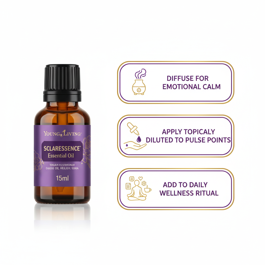 Sclaressence how to use infographic diffuse topical daily wellness