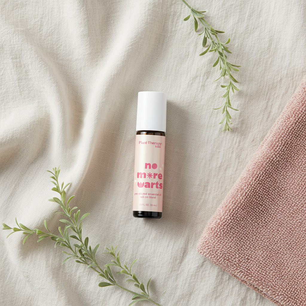 Kids roll-on flat lay with botanicals