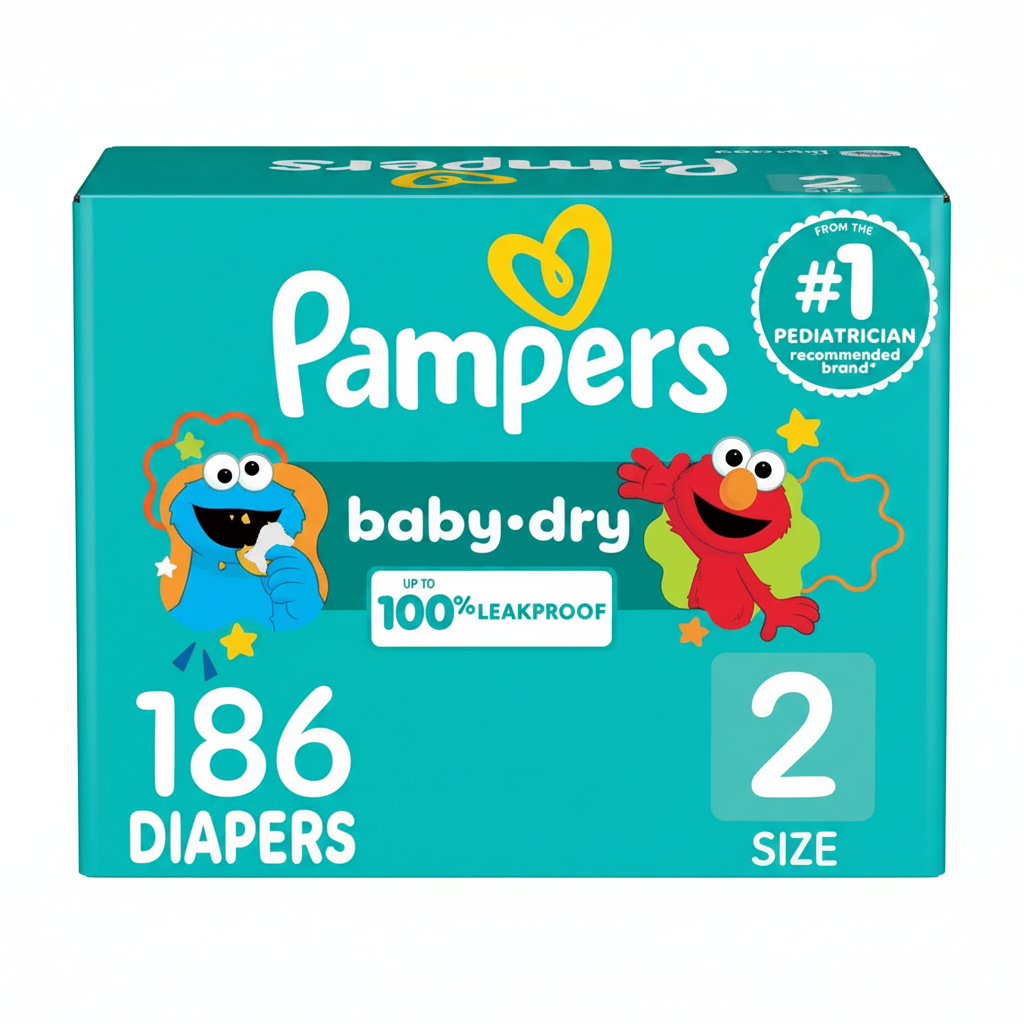 Pampers Baby-Dry Size 2 diapers front view white background