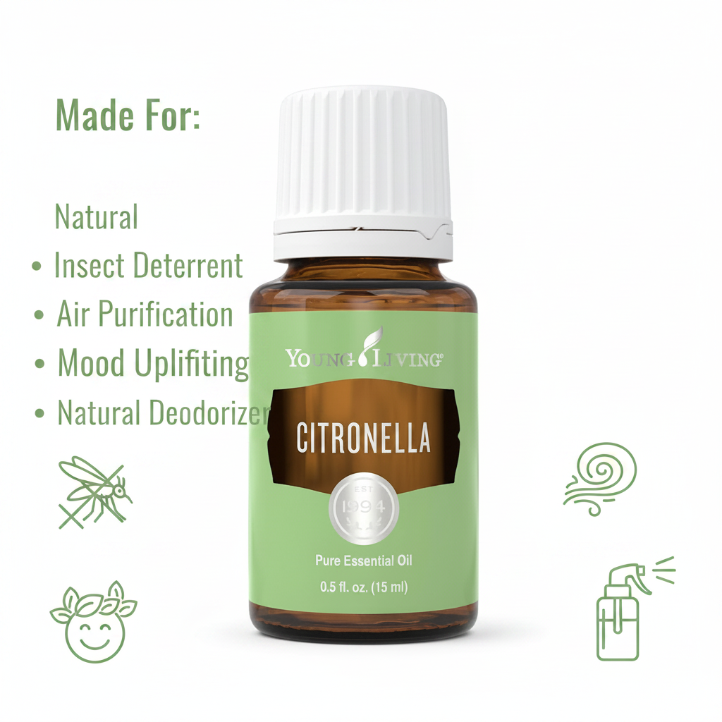 Citronella infographic - Made For Natural Insect Deterrent, Air Purification, Mood Uplifting, Natural Deodorizer