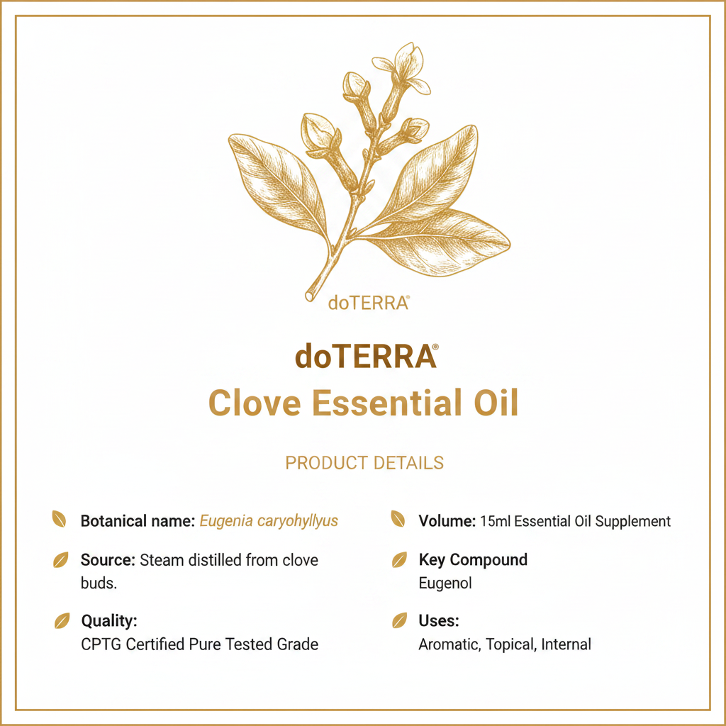 doTERRA Clove Oil product details infographic