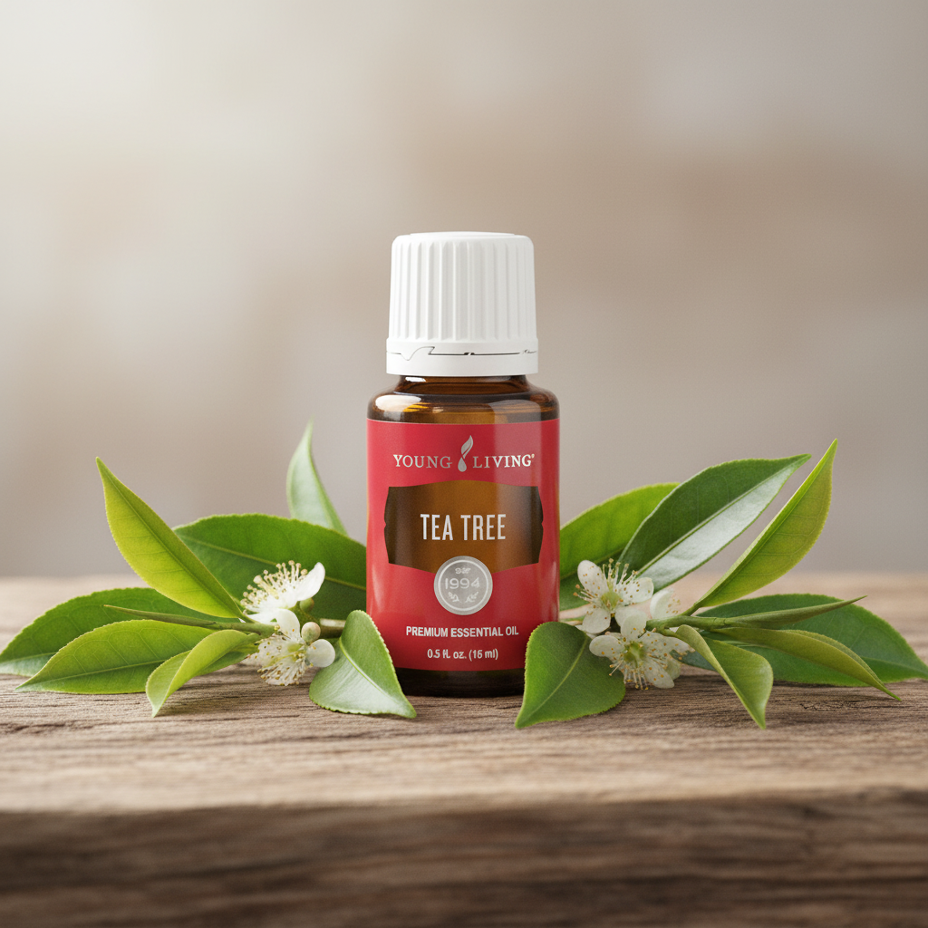 Tea Tree Essential Oil with natural leaves