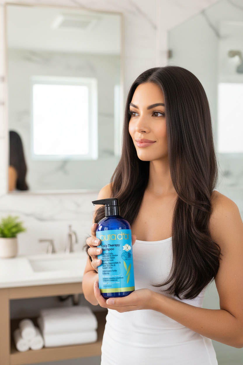 Model holding bottle portrait