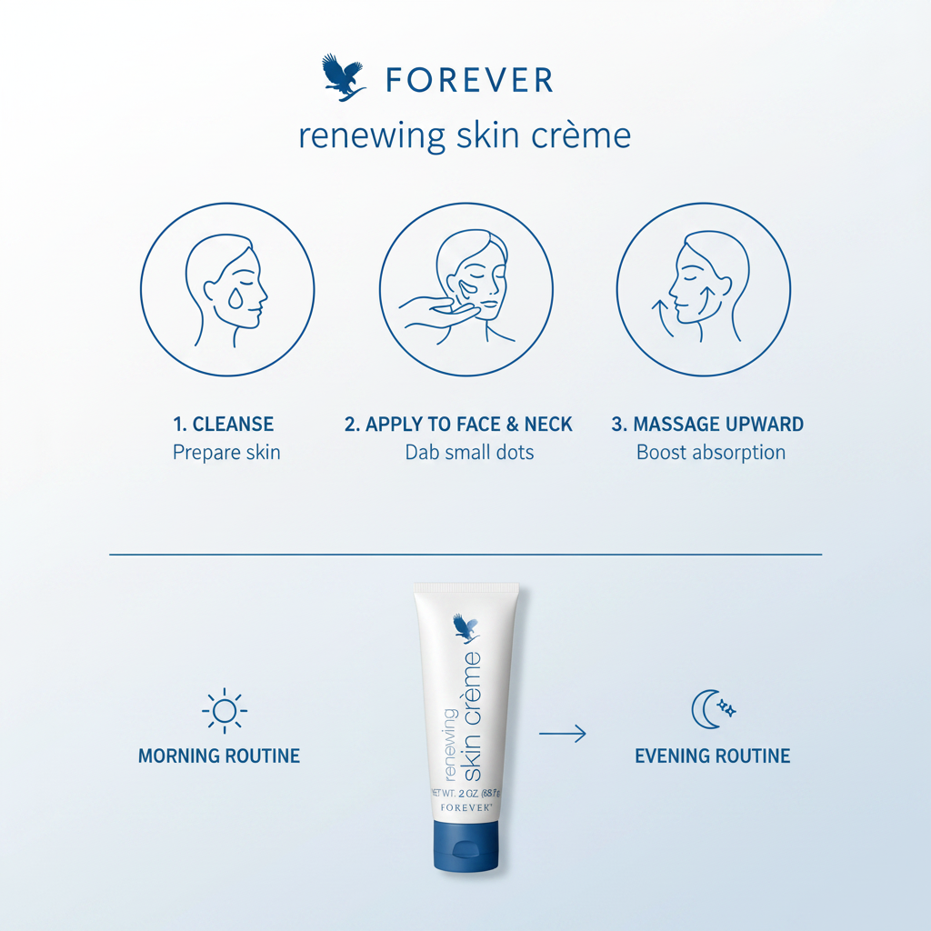 Forever Renewing Skin Crème how to use infographic - morning and evening routine