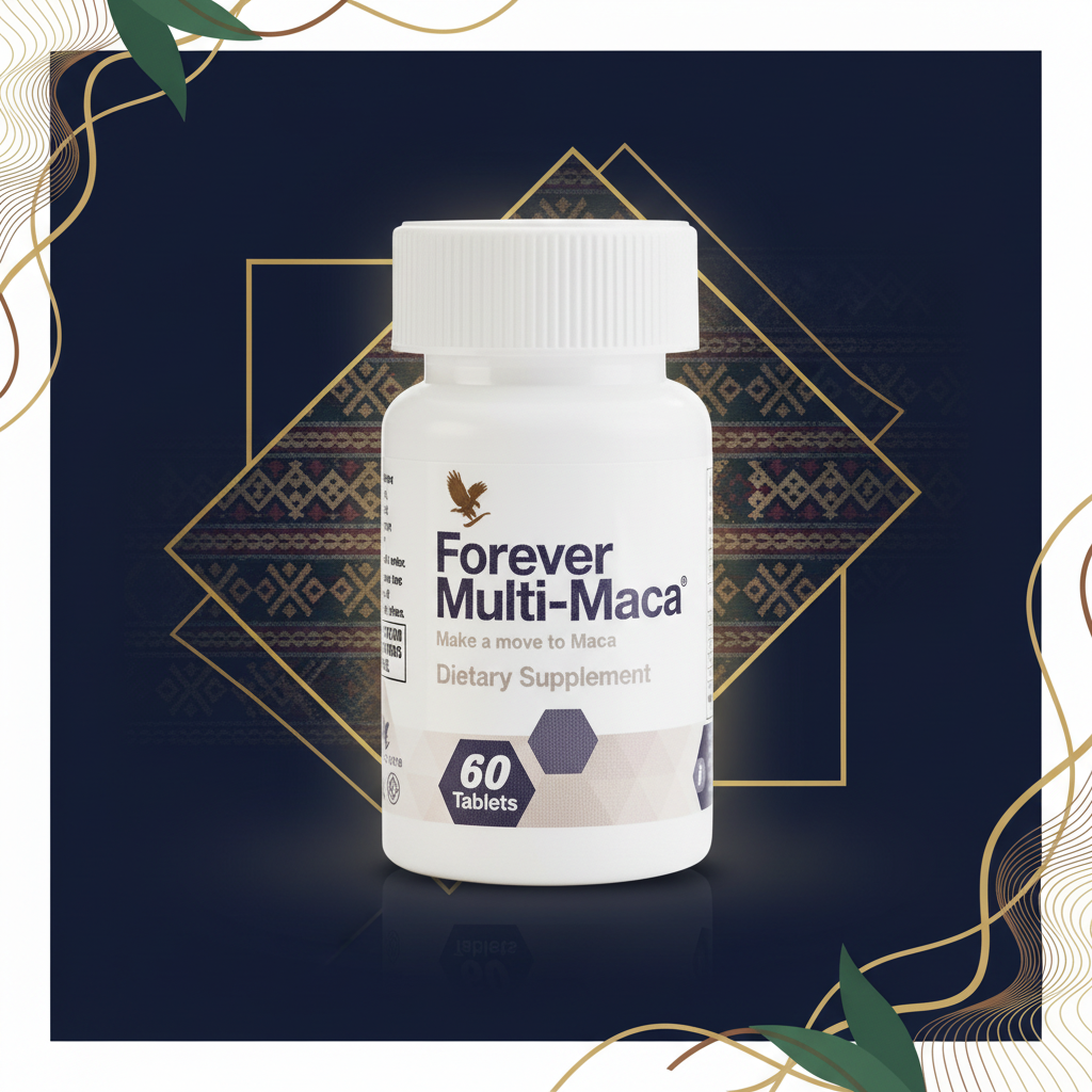 Forever Multi-Maca bottle on deep navy and gold background