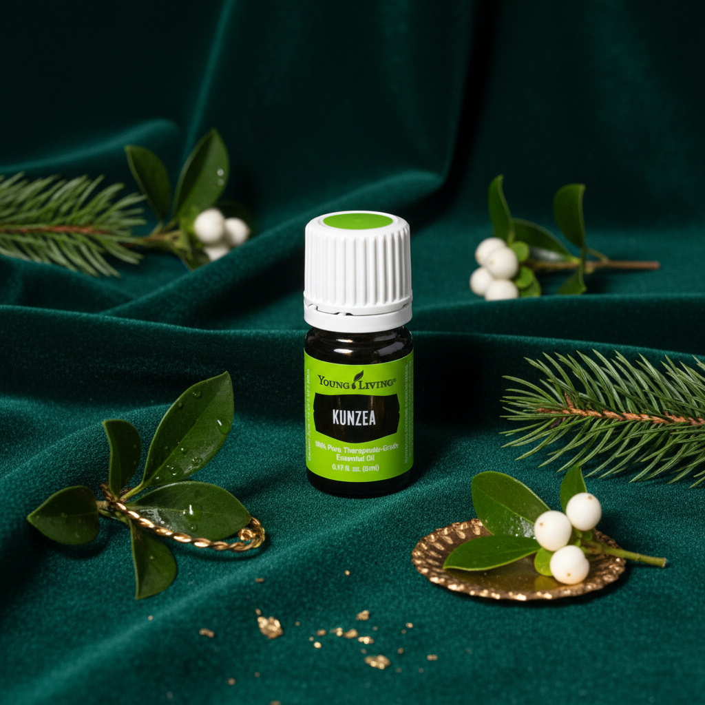 Kunzea oil on forest green velvet luxury background